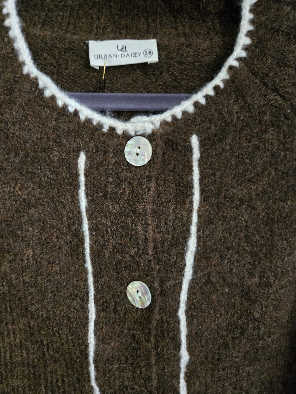 Urban Outfitters Brown Contrast-Trim Cardigan Sweater - Picture 2 of 3